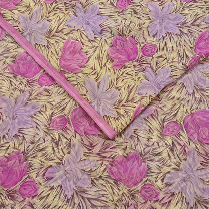 Indian Vintage Sari Pure Chiffon Silk Printed Sarees 5Yd Craft Fabric Sewing Soft Light Sari Dress Making Quilting For Crating