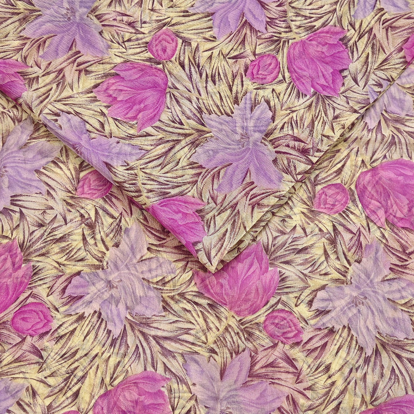 Indian Vintage Sari Pure Chiffon Silk Printed Sarees 5Yd Craft Fabric Sewing Soft Light Sari Dress Making Quilting For Crating