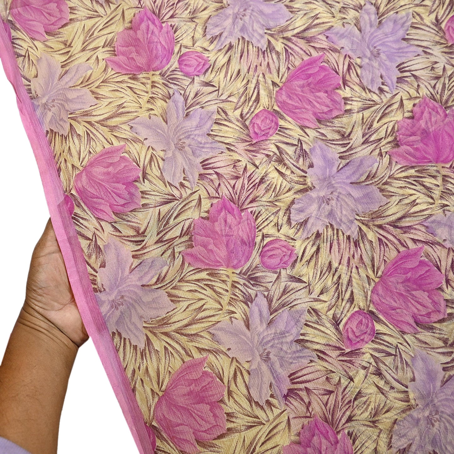 Indian Vintage Sari Pure Chiffon Silk Printed Sarees 5Yd Craft Fabric Sewing Soft Light Sari Dress Making Quilting For Crating