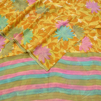 Indian Vintage Sari Pure Georgette Silk Printed Saree Craft Fabric Sewing 5Yd Soft Light Dress Making Crafting Quilting Upcycle