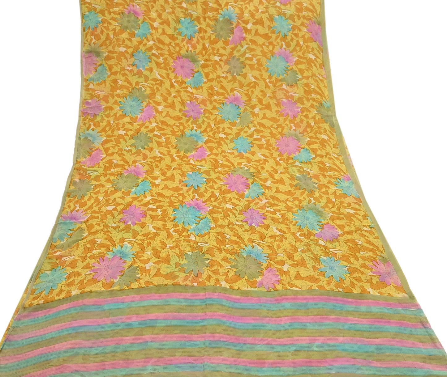 Indian Vintage Sari Pure Georgette Silk Printed Saree Craft Fabric Sewing 5Yd Soft Light Dress Making Crafting Quilting Upcycle