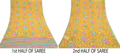 Indian Vintage Sari Pure Georgette Silk Printed Saree Craft Fabric Sewing 5Yd Soft Light Dress Making Crafting Quilting Upcycle