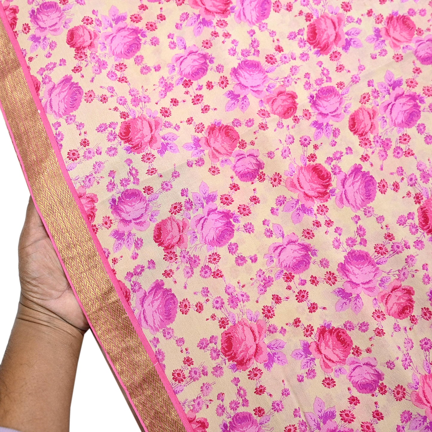 Indian Vintage Sari Beige Printed Pure Silk Sarees 5yd Sewing Craft Fabric Soft Dress Making Upcycle Crafting Quilting Used Zari