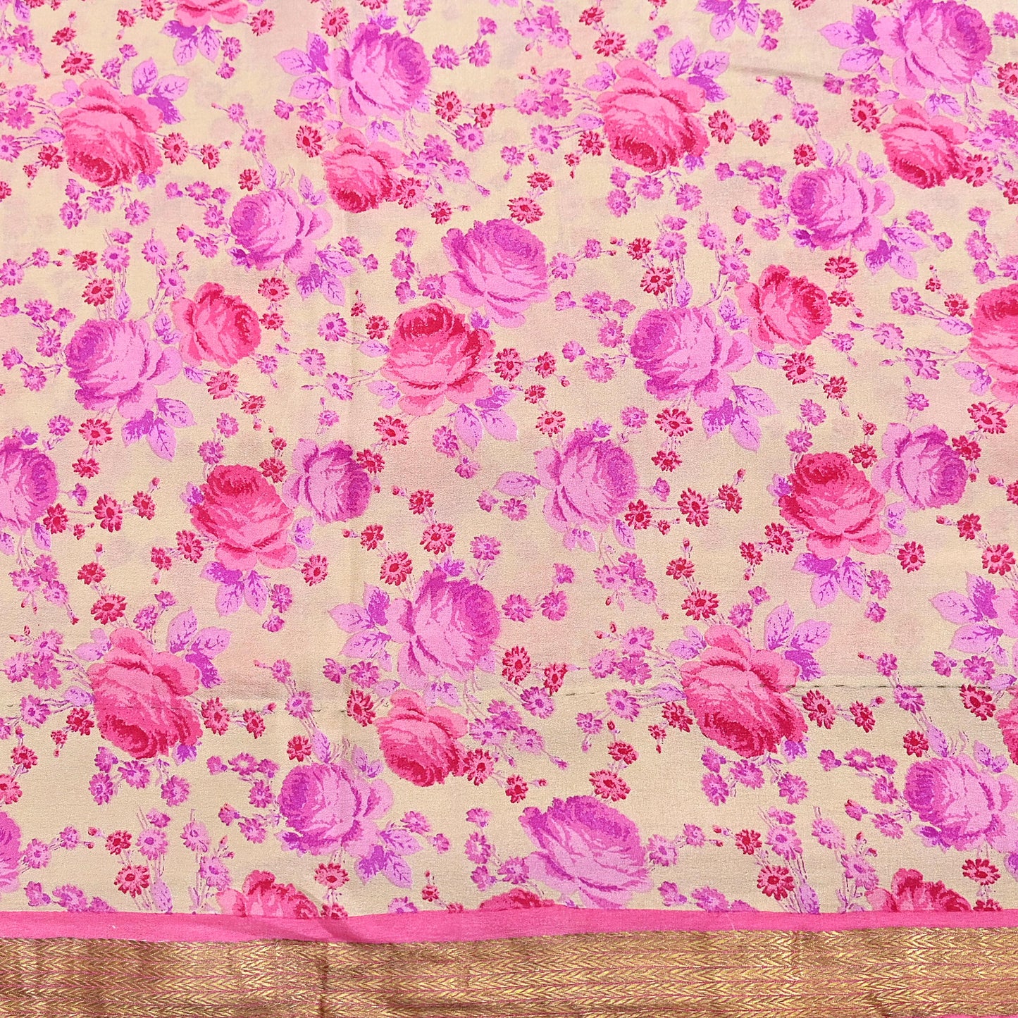 Indian Vintage Sari Beige Printed Pure Silk Sarees 5yd Sewing Craft Fabric Soft Dress Making Upcycle Crafting Quilting Used Zari