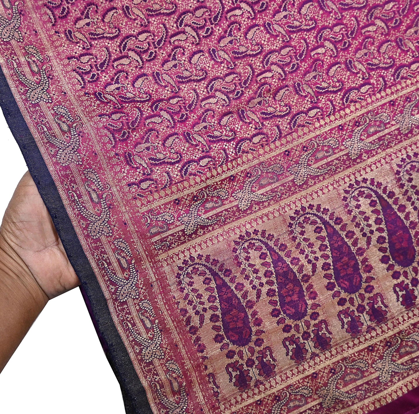 Indian Vintage Sari Purple Heavy Pure Satin Silk Woven Banarasi Tanchoi Saree 5Yd Ethnic Craft Fabric Upcycle Bridal Heavy Sarees