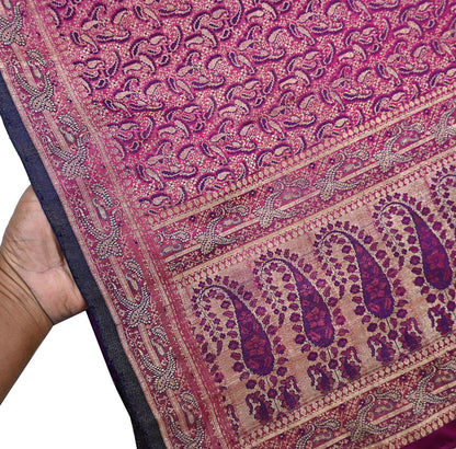 Indian Vintage Sari Purple Heavy Pure Satin Silk Woven Banarasi Tanchoi Saree 5Yd Ethnic Craft Fabric Upcycle Bridal Heavy Sarees