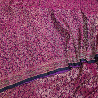 Indian Vintage Sari Purple Heavy Pure Satin Silk Woven Banarasi Tanchoi Saree 5Yd Ethnic Craft Fabric Upcycle Bridal Heavy Sarees