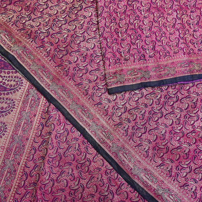 Indian Vintage Sari Purple Heavy Pure Satin Silk Woven Banarasi Tanchoi Saree 5Yd Ethnic Craft Fabric Upcycle Bridal Heavy Sarees