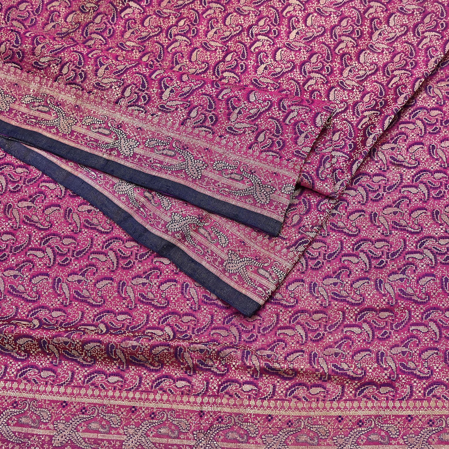 Indian Vintage Sari Purple Heavy Pure Satin Silk Woven Banarasi Tanchoi Saree 5Yd Ethnic Craft Fabric Upcycle Bridal Heavy Sarees