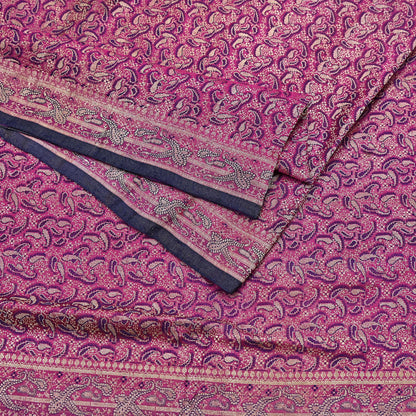 Indian Vintage Sari Purple Heavy Pure Satin Silk Woven Banarasi Tanchoi Saree 5Yd Ethnic Craft Fabric Upcycle Bridal Heavy Sarees
