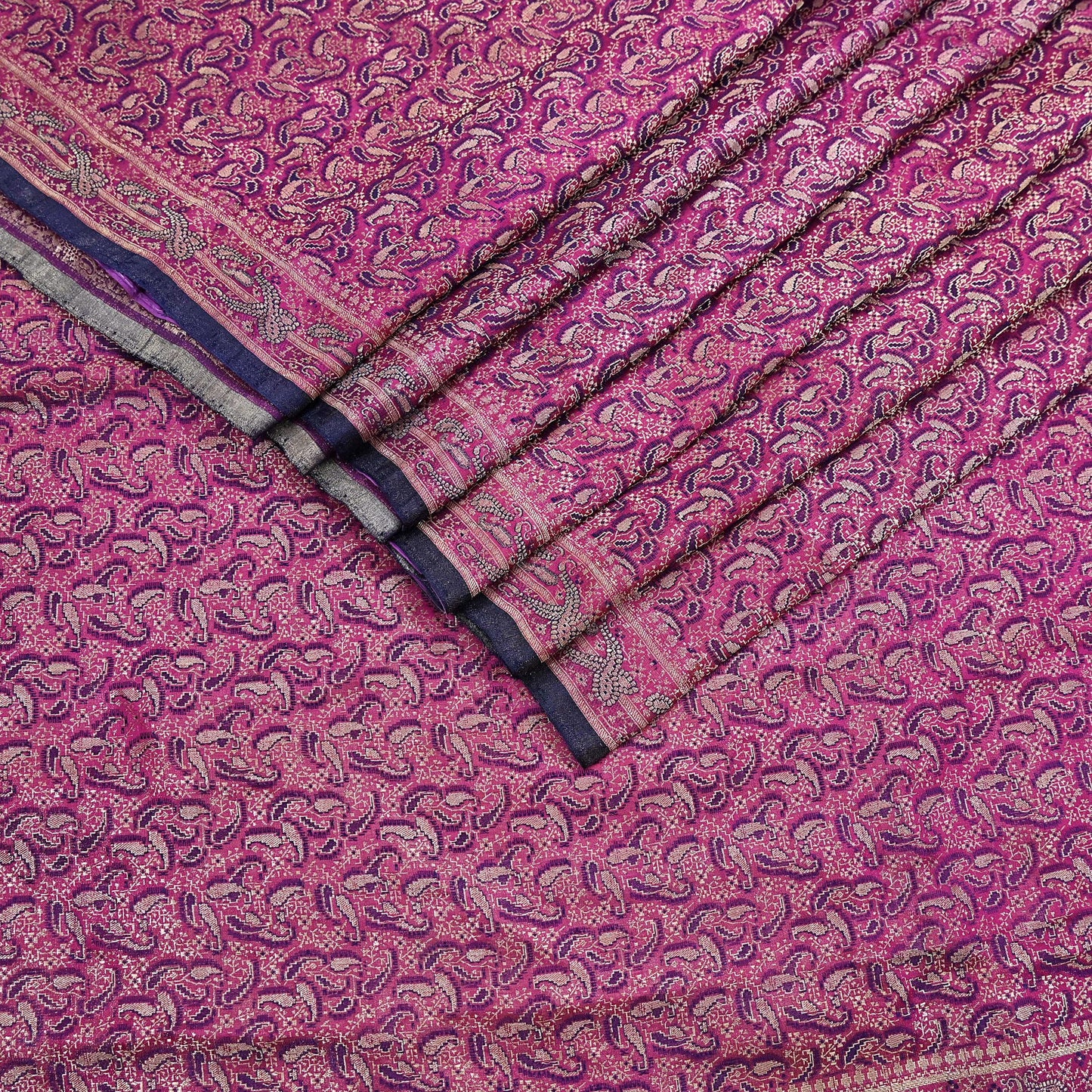 Indian Vintage Sari Purple Heavy Pure Satin Silk Woven Banarasi Tanchoi Saree 5Yd Ethnic Craft Fabric Upcycle Bridal Heavy Sarees