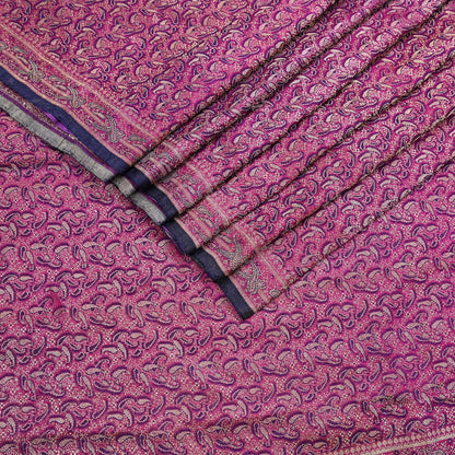 Indian Vintage Sari Purple Heavy Pure Satin Silk Woven Banarasi Tanchoi Saree 5Yd Ethnic Craft Fabric Upcycle Bridal Heavy Sarees