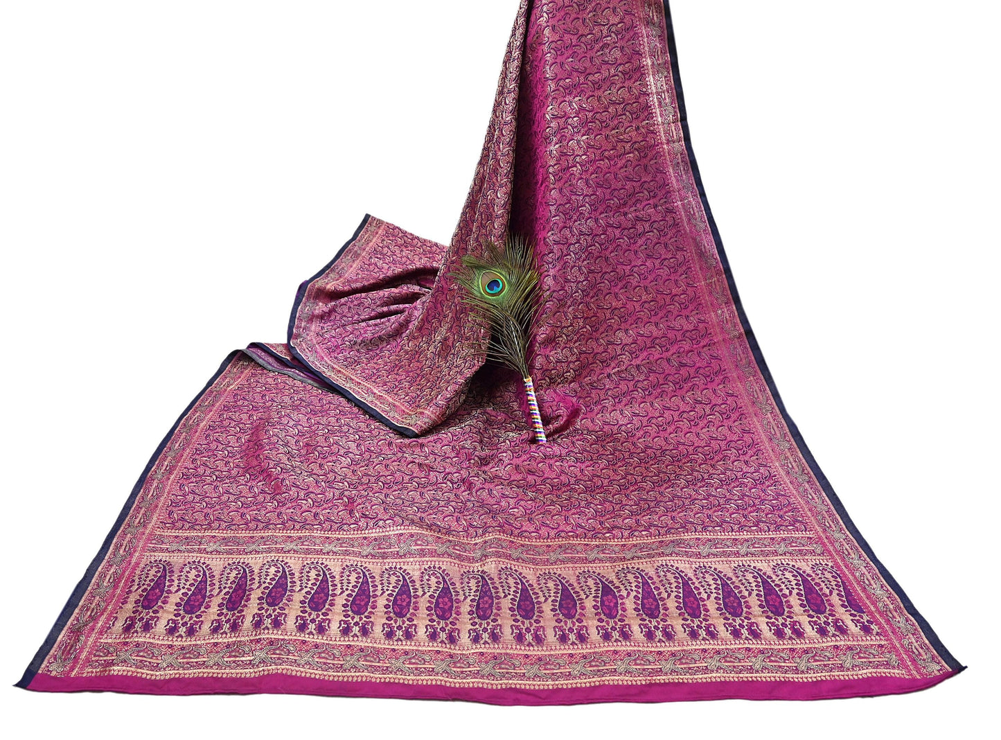 Indian Vintage Sari Purple Heavy Pure Satin Silk Woven Banarasi Tanchoi Saree 5Yd Ethnic Craft Fabric Upcycle Bridal Heavy Sarees