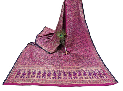 Indian Vintage Sari Purple Heavy Pure Satin Silk Woven Banarasi Tanchoi Saree 5Yd Ethnic Craft Fabric Upcycle Bridal Heavy Sarees