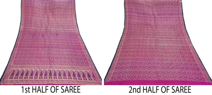 Indian Vintage Sari Purple Heavy Pure Satin Silk Woven Banarasi Tanchoi Saree 5Yd Ethnic Craft Fabric Upcycle Bridal Heavy Sarees