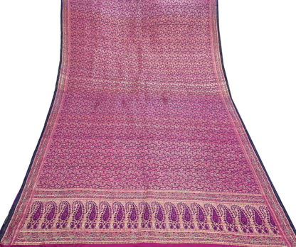 Indian Vintage Sari Purple Heavy Pure Satin Silk Woven Banarasi Tanchoi Saree 5Yd Ethnic Craft Fabric Upcycle Bridal Heavy Sarees