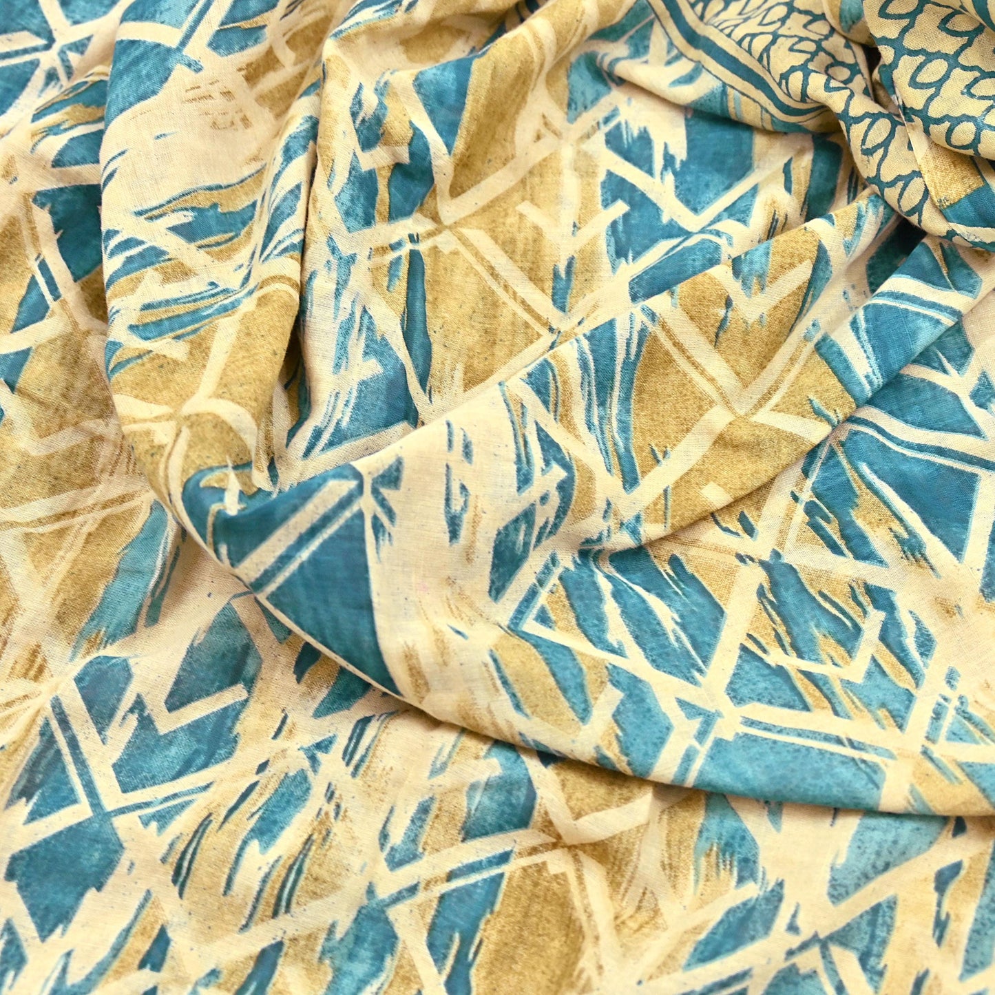 Indian Vintage Sari Green & Ivory Printed Pure Cotton Sarees 5Yd Craft Fabric Soft Sewing Sarong Wrap Boho Upcycle quilting Dress making