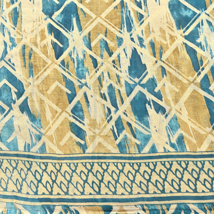 Indian Vintage Sari Green & Ivory Printed Pure Cotton Sarees 5Yd Craft Fabric Soft Sewing Sarong Wrap Boho Upcycle quilting Dress making