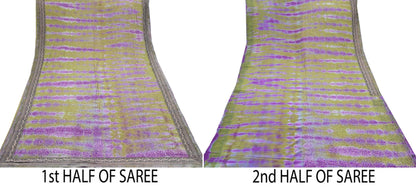 Indian Vintage Purple & Green Saree Pure Crepe Silk Hand Embroidered Tie-Dye Sari Fabric 6yard Sewing Craft Fabric Ethnic zari