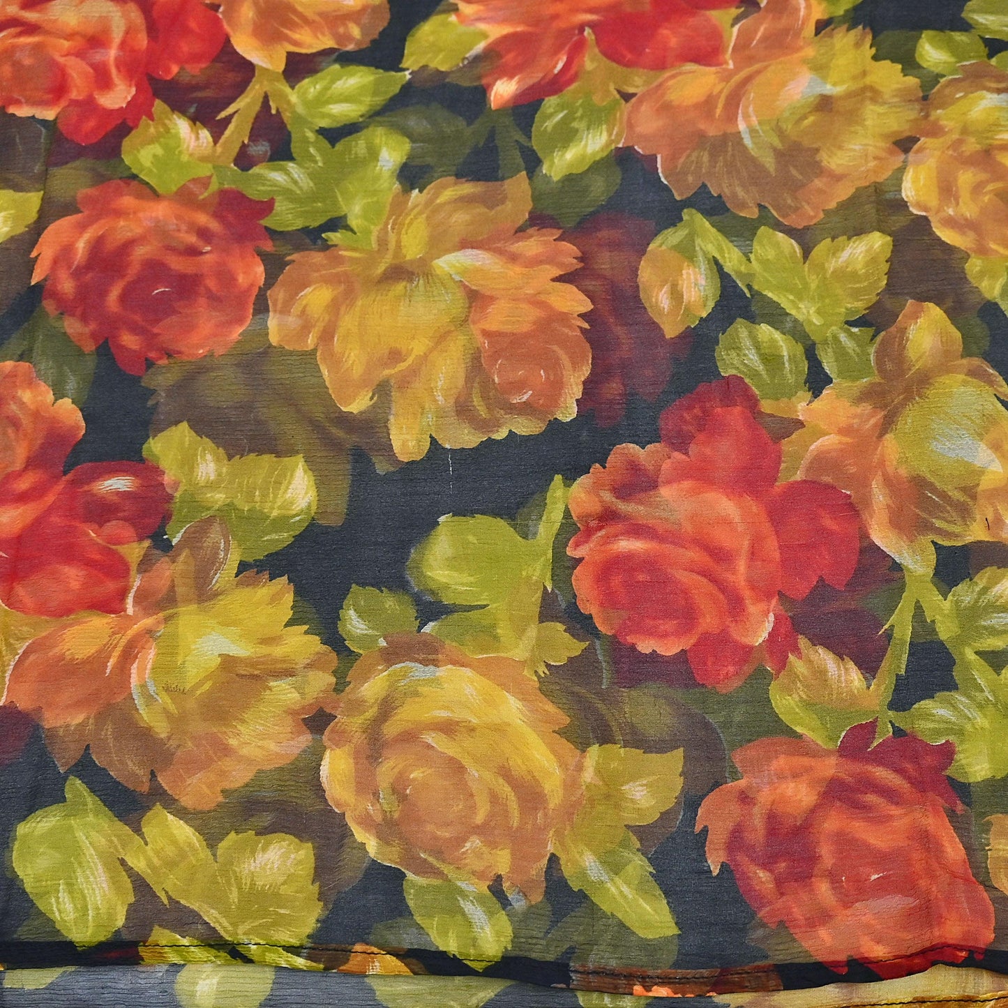 Vintage Sari Black 100% Pure Chiffon Silk Printed Sarees Sewing 5yd Craft Fabric Soft Dress Designing for Crafting Floral Quilting Upcycle