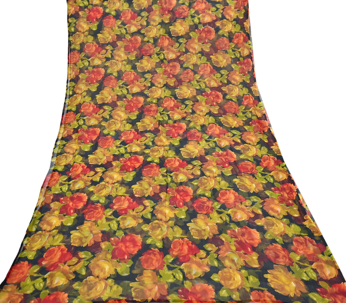 Vintage Sari Black 100% Pure Chiffon Silk Printed Sarees Sewing 5yd Craft Fabric Soft Dress Designing for Crafting Floral Quilting Upcycle