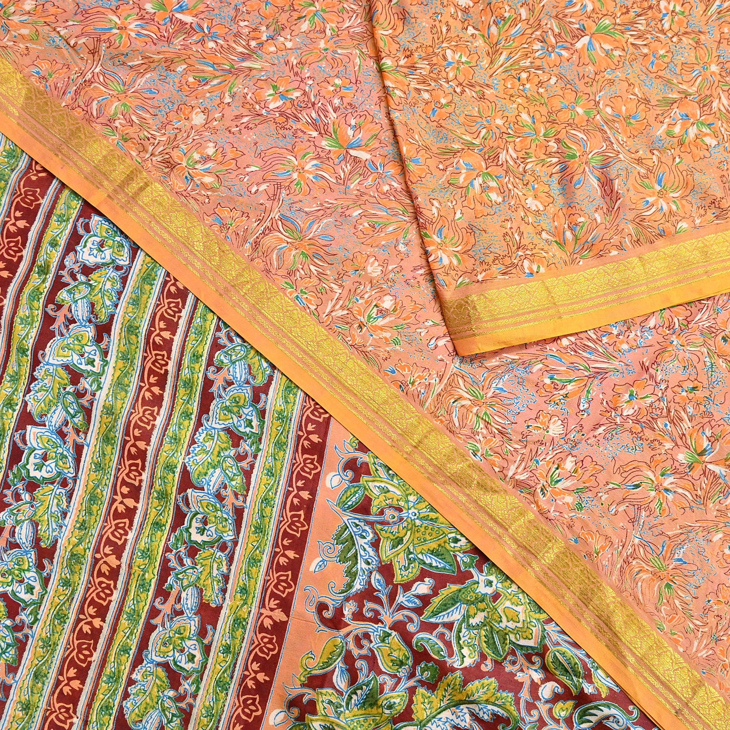 Indian Vintage Sari Printed Pure Silk Sarees 5yd Sewing Craft Fabric Soft Dress Making Upcycle Crafting Quilting Used Zari
