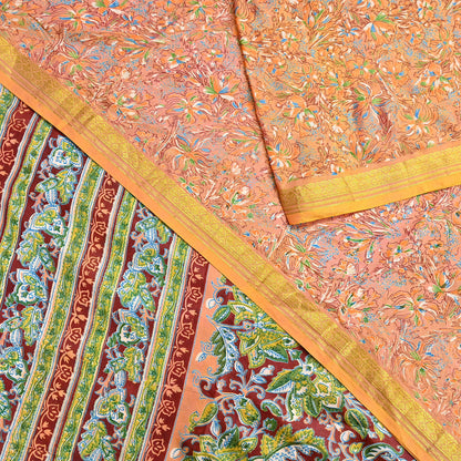 Indian Vintage Sari Printed Pure Silk Sarees 5yd Sewing Craft Fabric Soft Dress Making Upcycle Crafting Quilting Used Zari