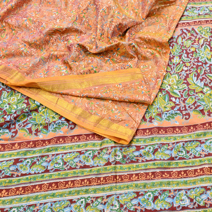 Indian Vintage Sari Printed Pure Silk Sarees 5yd Sewing Craft Fabric Soft Dress Making Upcycle Crafting Quilting Used Zari