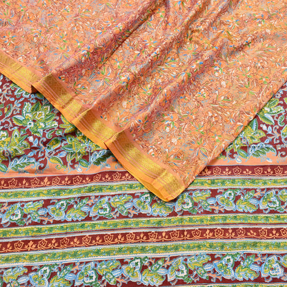Indian Vintage Sari Printed Pure Silk Sarees 5yd Sewing Craft Fabric Soft Dress Making Upcycle Crafting Quilting Used Zari