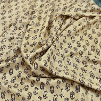 Indian Vintage Beige & Green Saree Pure Silk Printed Indian Sari Fabric 5yd Sewing Craft Fabric DressMaking Soft