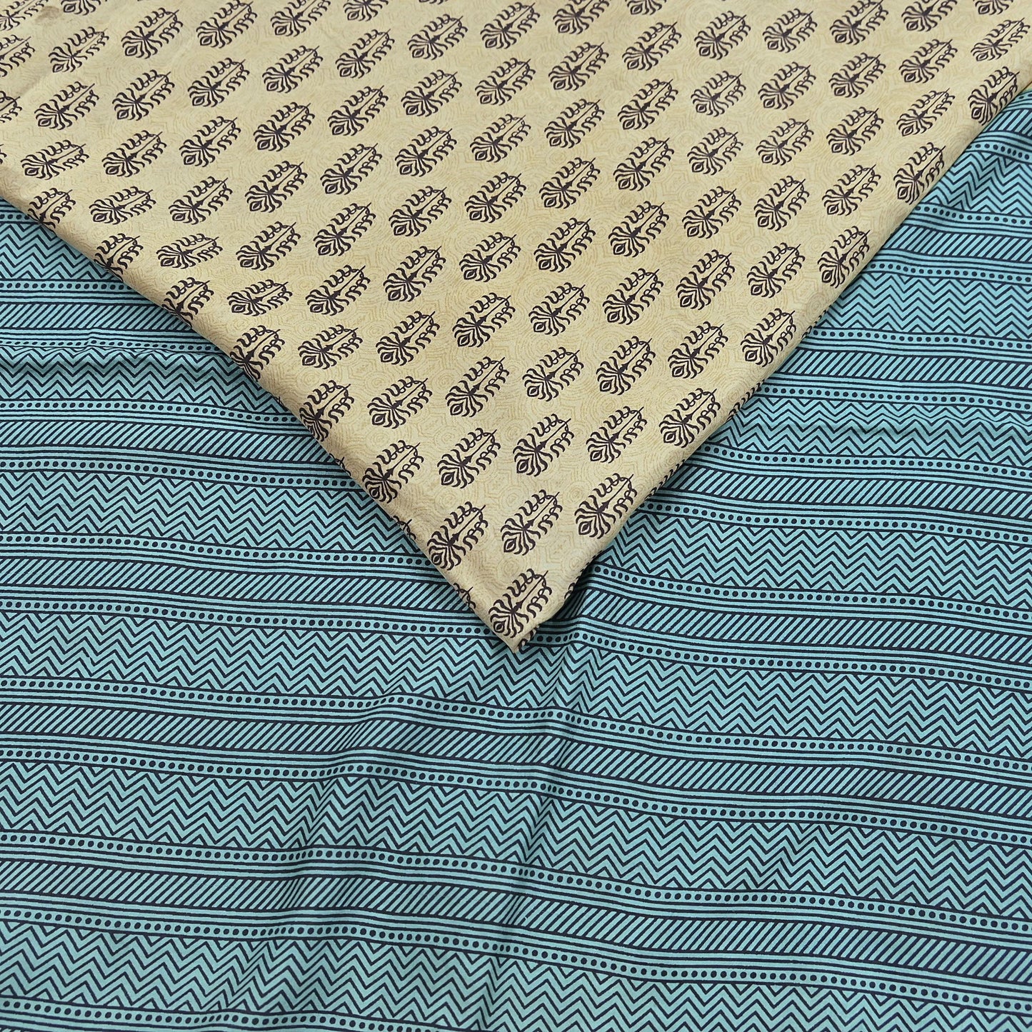 Indian Vintage Beige & Green Saree Pure Silk Printed Indian Sari Fabric 5yd Sewing Craft Fabric DressMaking Soft
