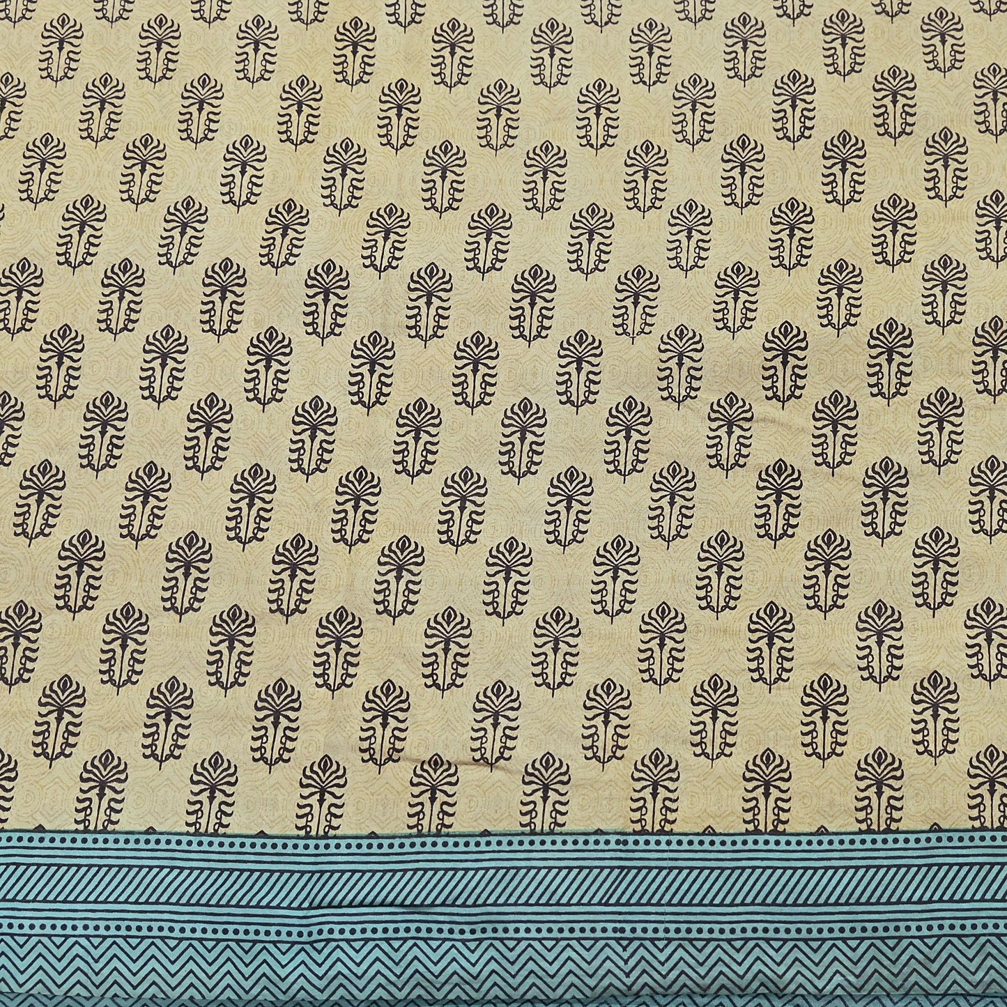 Indian Vintage Beige & Green Saree Pure Silk Printed Indian Sari Fabric 5yd Sewing Craft Fabric DressMaking Soft