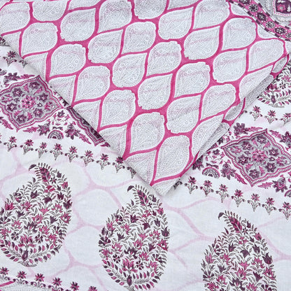 Indian Vintage Sari White & Pink Printed Pure Cotton Sarees Craft Fabric 5Yd Sewing Sarong Wrap Boho Floral Quilting Dress making
