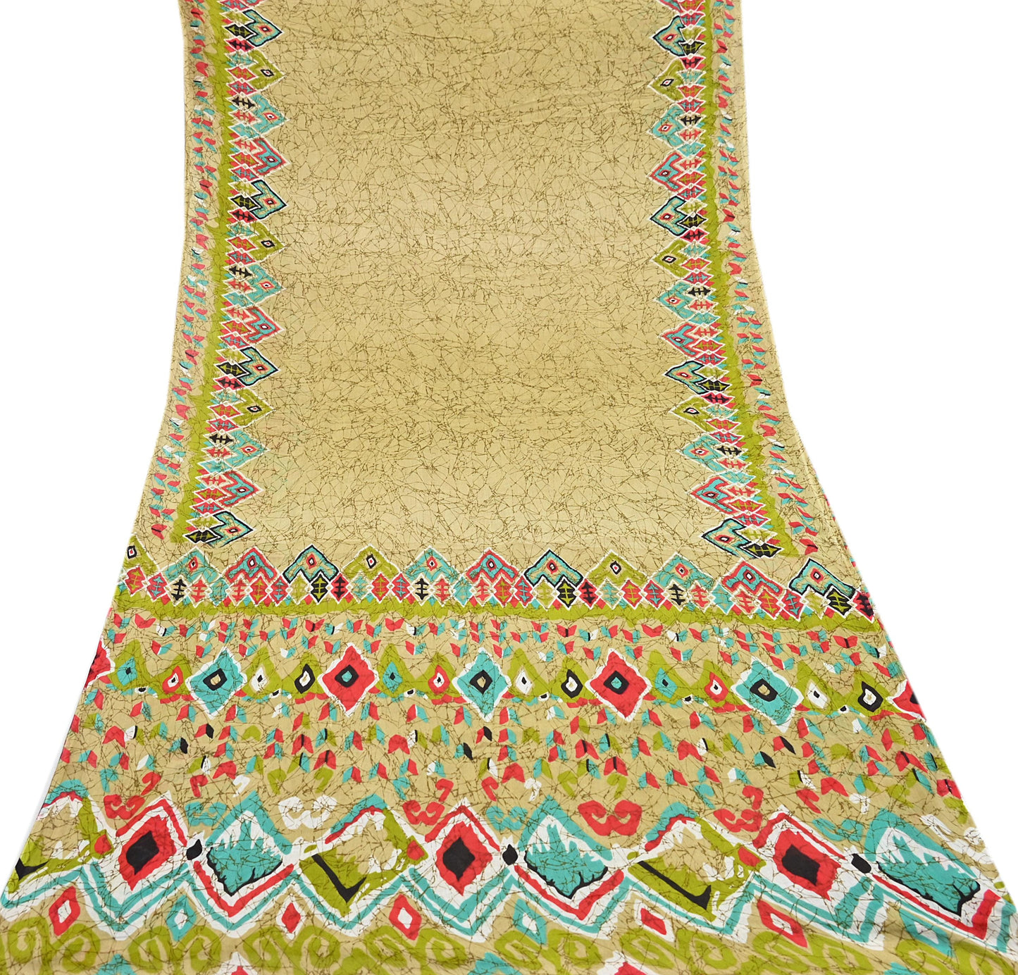 Indian Vintage Sari Green Batik Printed Pure Cotton Saree Craft Fabric 5Yd Sewing Soft Sarong Wrap Boho Dress Making Quilting