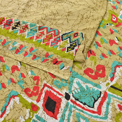 Indian Vintage Sari Green Batik Printed Pure Cotton Saree Craft Fabric 5Yd Sewing Soft Sarong Wrap Boho Dress Making Quilting