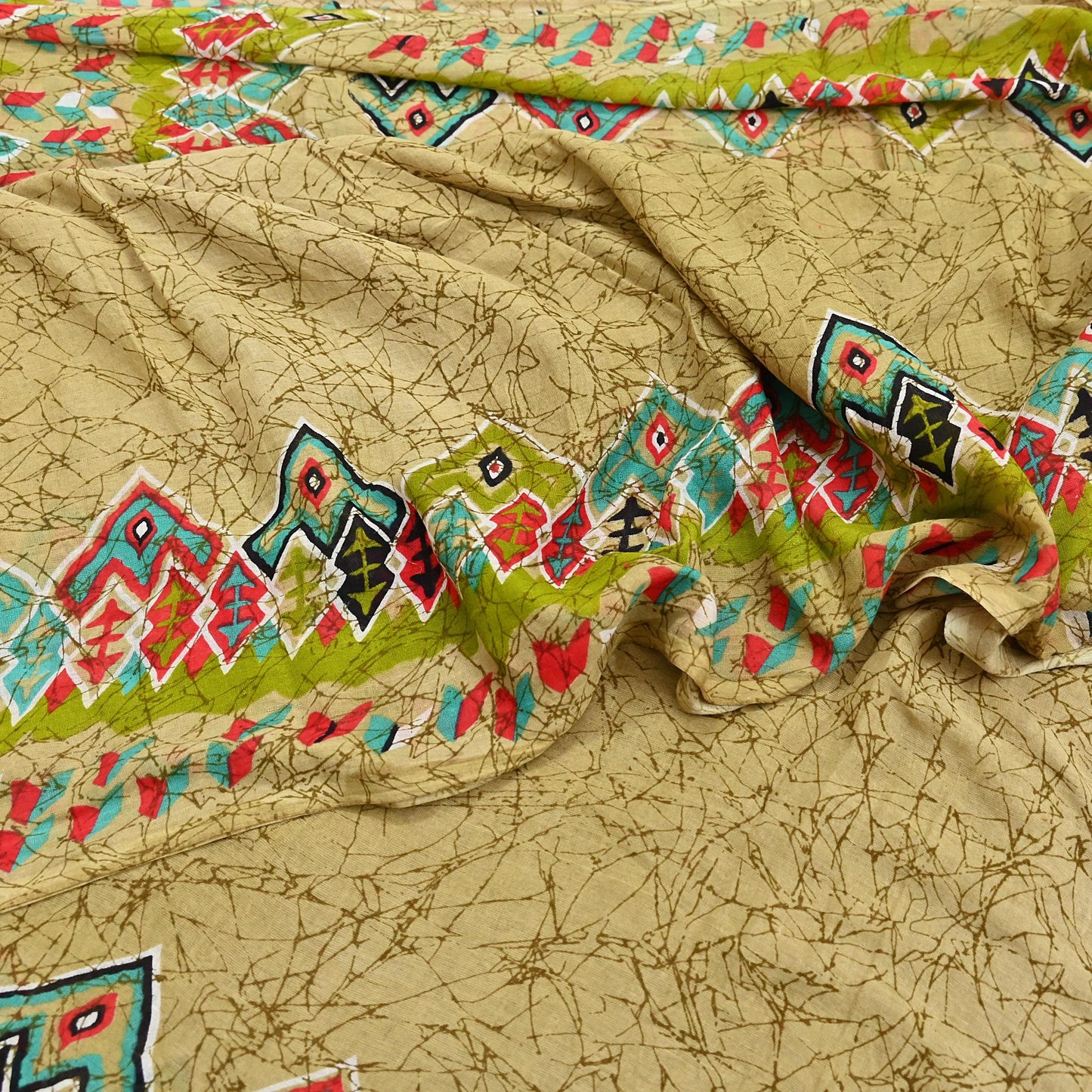 Indian Vintage Sari Green Batik Printed Pure Cotton Saree Craft Fabric 5Yd Sewing Soft Sarong Wrap Boho Dress Making Quilting