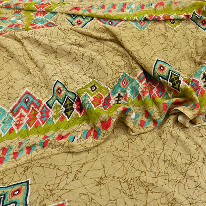 Indian Vintage Sari Green Batik Printed Pure Cotton Saree Craft Fabric 5Yd Sewing Soft Sarong Wrap Boho Dress Making Quilting