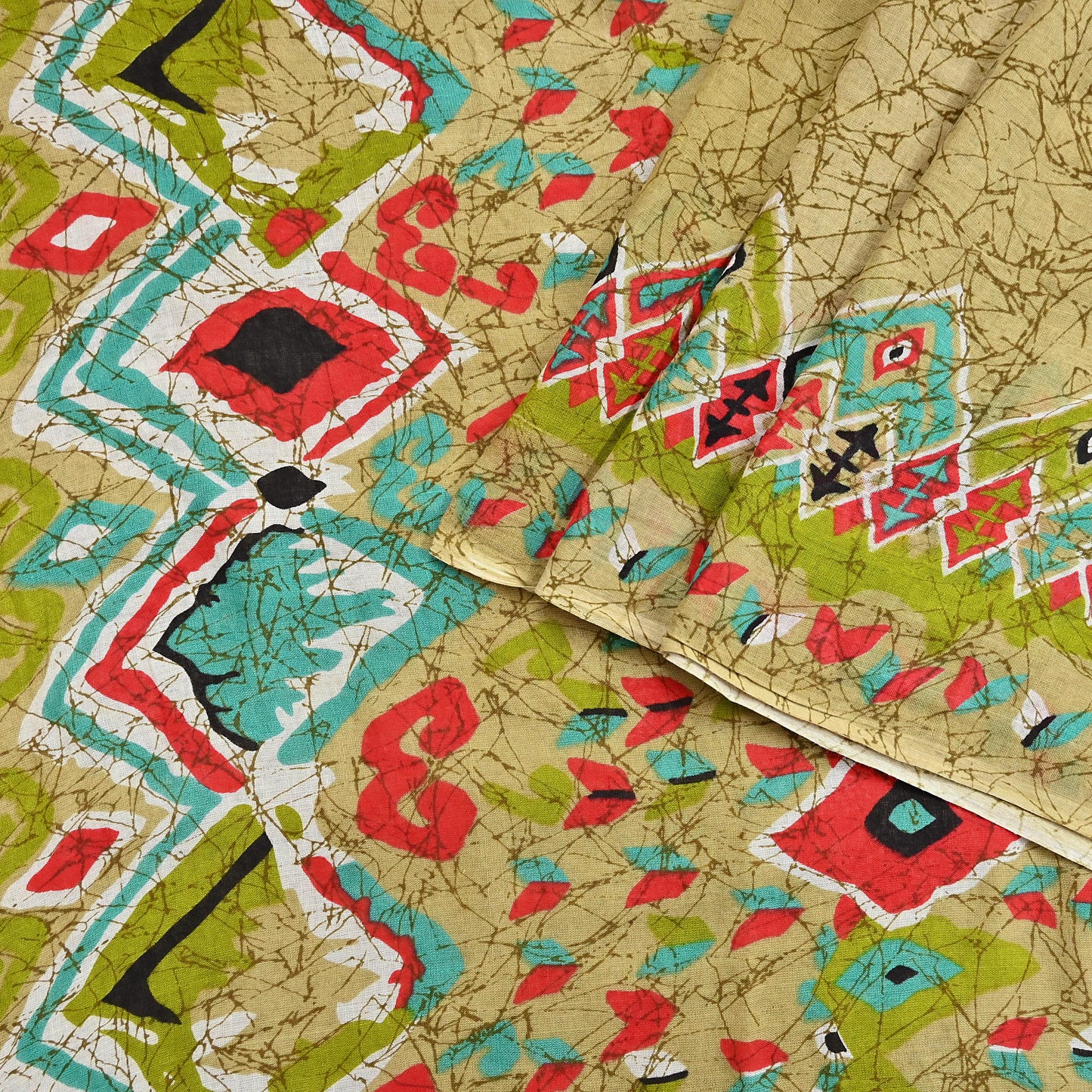 Indian Vintage Sari Green Batik Printed Pure Cotton Saree Craft Fabric 5Yd Sewing Soft Sarong Wrap Boho Dress Making Quilting