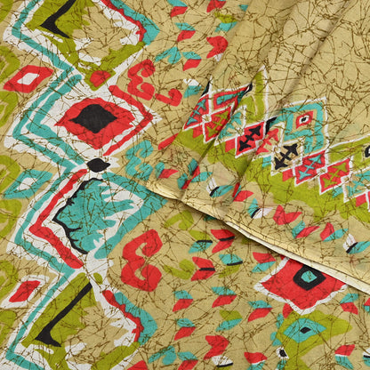 Indian Vintage Sari Green Batik Printed Pure Cotton Saree Craft Fabric 5Yd Sewing Soft Sarong Wrap Boho Dress Making Quilting