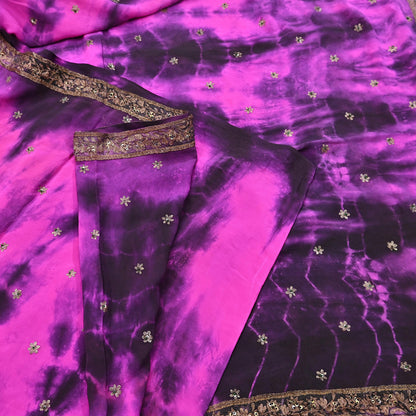 Indian Vintage Sari Pure Crepe Silk Hand Embroidered Sarees 5yd Sewing Craft Fabric Ethnic Wrap Upcycle Quilting Crafting Dress Making