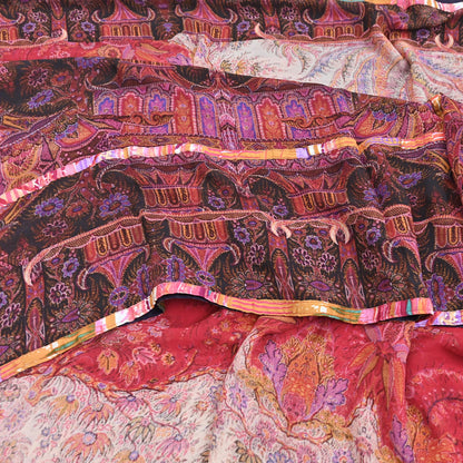 Women Vintage Sari Red Pure Georgette Silk Digital Printed Saree Craft Fabric Sewing 5Yd Dress Making Floral Crafting Quilting