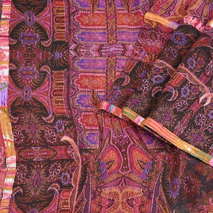 Women Vintage Sari Red Pure Georgette Silk Digital Printed Saree Craft Fabric Sewing 5Yd Dress Making Floral Crafting Quilting