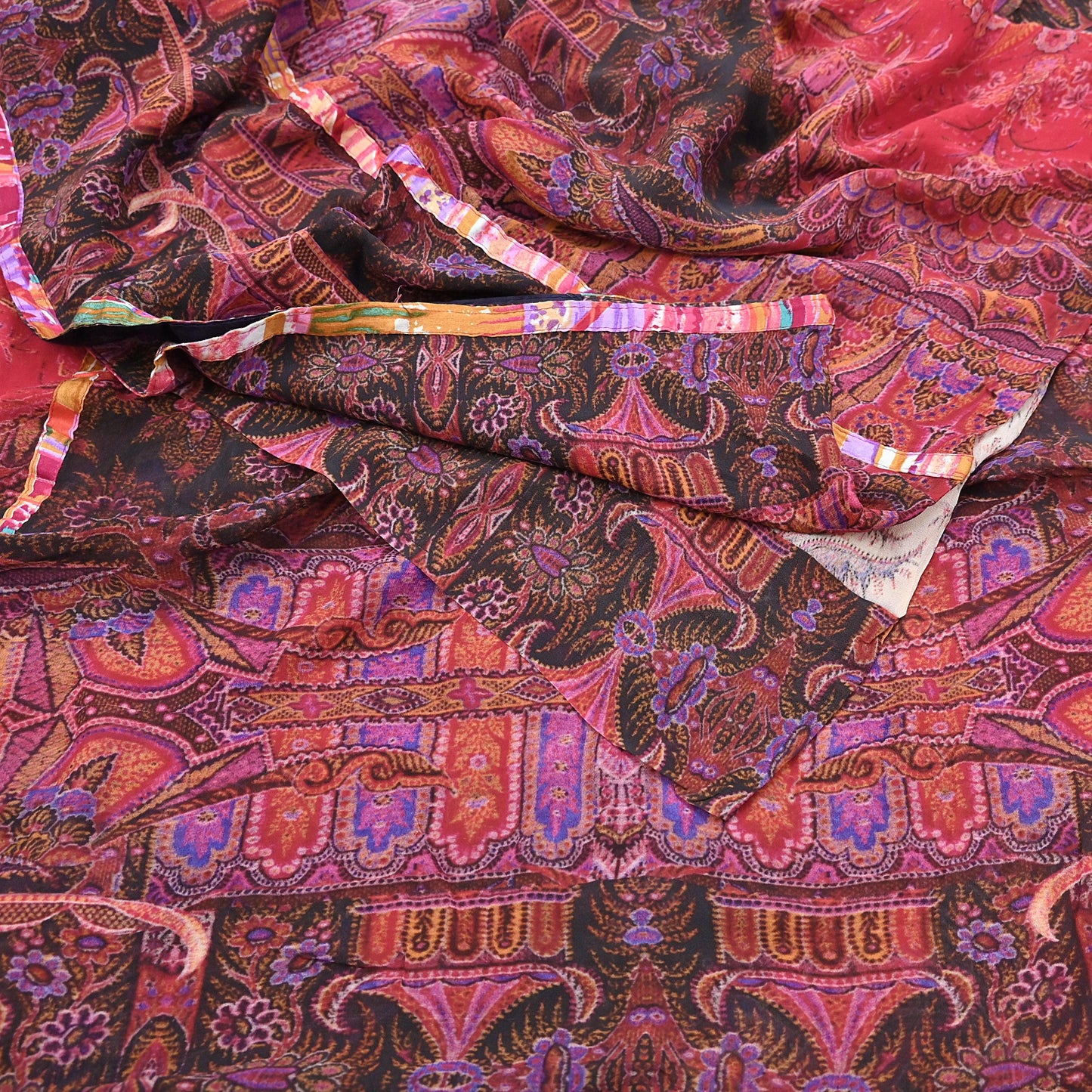 Women Vintage Sari Red Pure Georgette Silk Digital Printed Saree Craft Fabric Sewing 5Yd Dress Making Floral Crafting Quilting