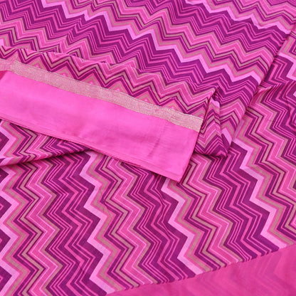 Indian Vintage Sari Pink Pure Georgette Silk Printed Saree Craft Fabric Sewing 5Yd Soft Light Dress Making Crafting Quilting Upcycle Zigzag