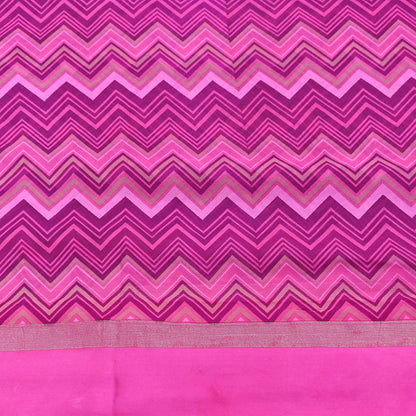 Indian Vintage Sari Pink Pure Georgette Silk Printed Saree Craft Fabric Sewing 5Yd Soft Light Dress Making Crafting Quilting Upcycle Zigzag