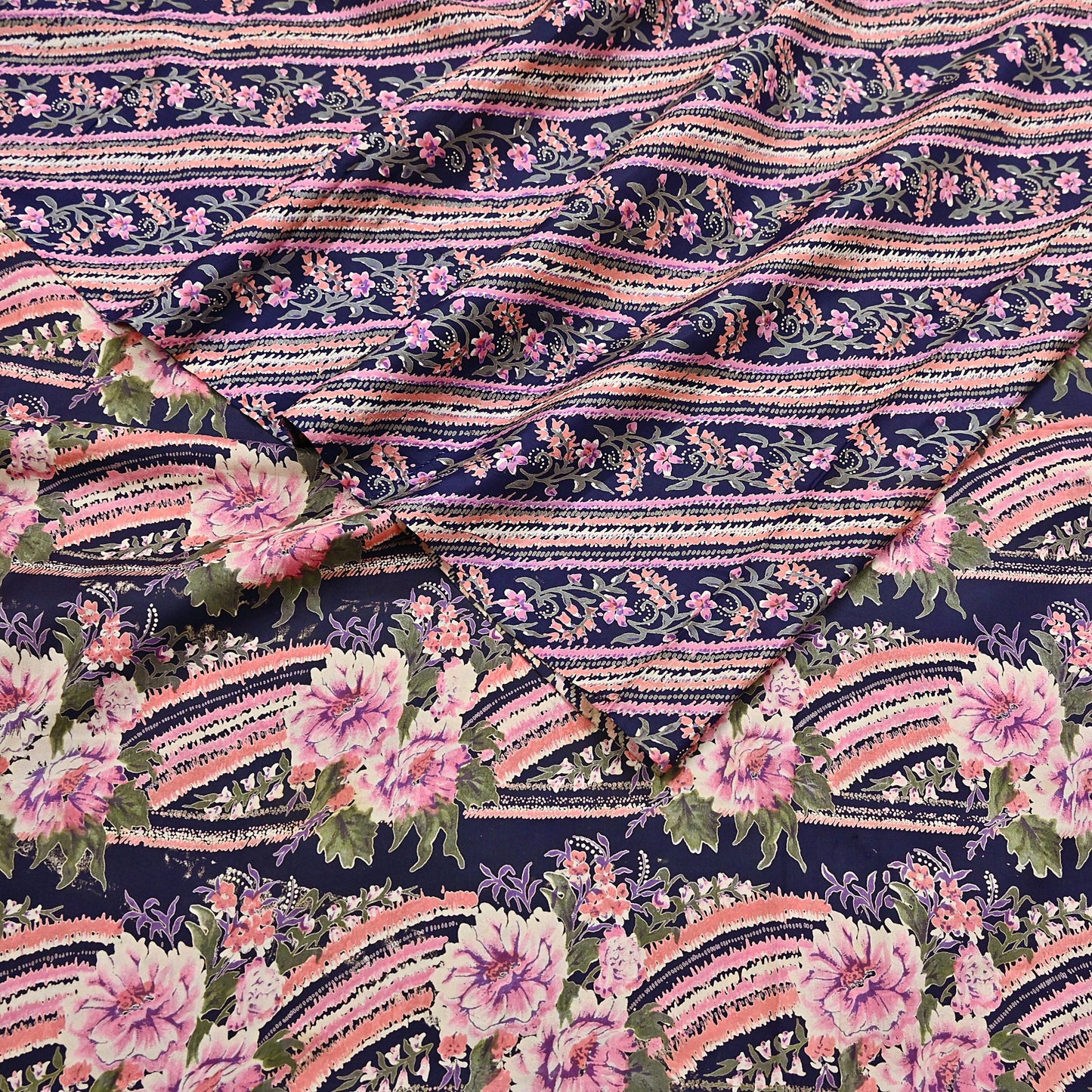 Indian Vintage Sari Blue 100% Pure Silk Printed Saree Craft Fabric 6yd Sewing Dress Making Soft Wrap Quilting Crafting Upcycle