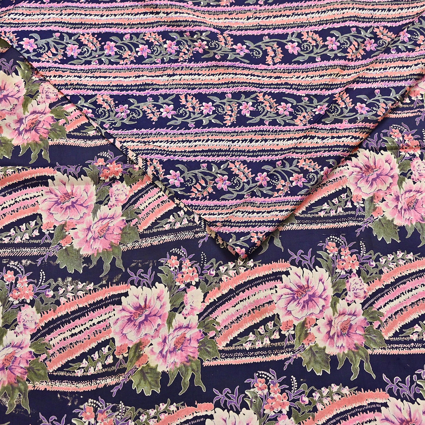 Indian Vintage Sari Blue 100% Pure Silk Printed Saree Craft Fabric 6yd Sewing Dress Making Soft Wrap Quilting Crafting Upcycle