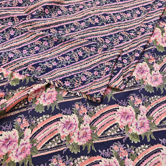 Indian Vintage Sari Blue 100% Pure Silk Printed Saree Craft Fabric 6yd Sewing Dress Making Soft Wrap Quilting Crafting Upcycle