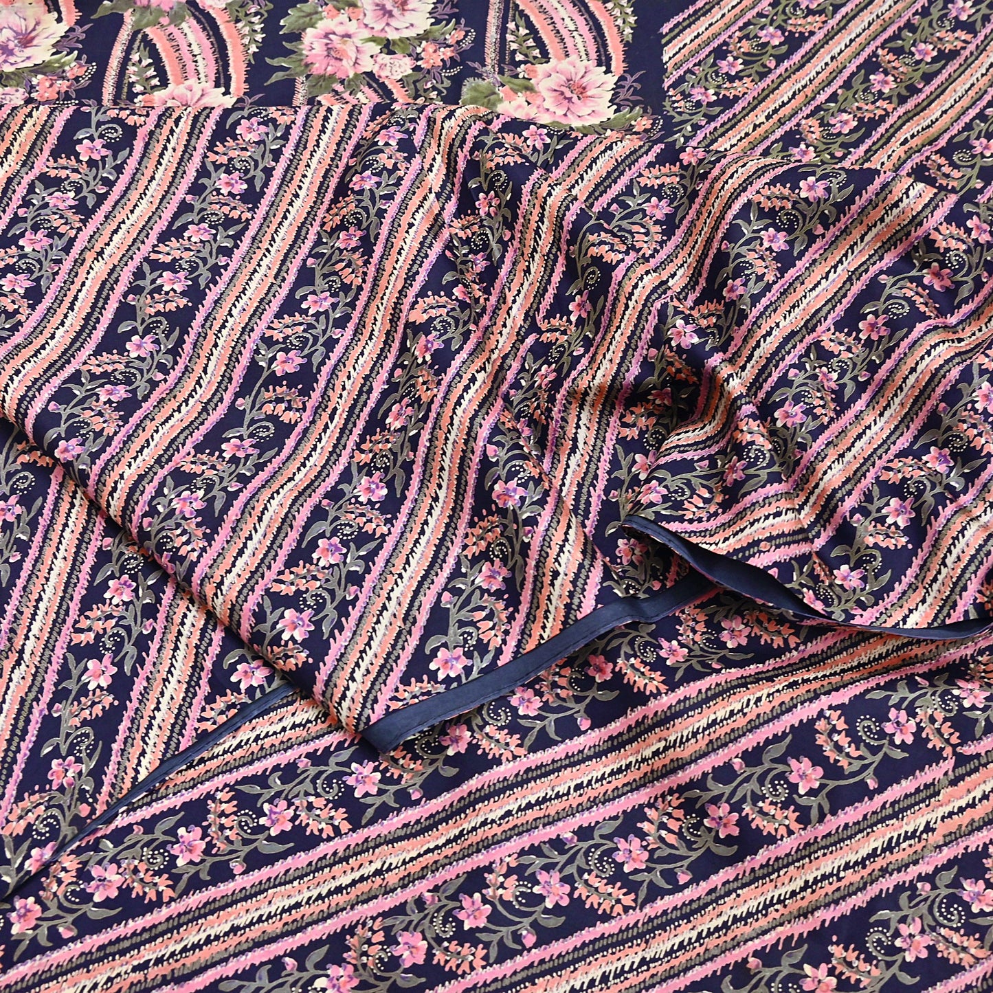 Indian Vintage Sari Blue 100% Pure Silk Printed Saree Craft Fabric 6yd Sewing Dress Making Soft Wrap Quilting Crafting Upcycle