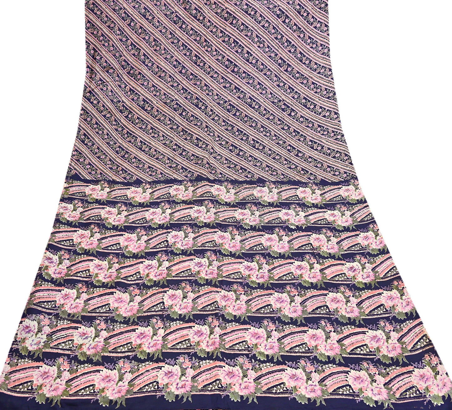 Indian Vintage Sari Blue 100% Pure Silk Printed Saree Craft Fabric 6yd Sewing Dress Making Soft Wrap Quilting Crafting Upcycle